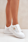 Перфоровані кросівки з золотим елементом білі Cassildi