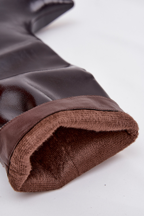 Лаковані жіночі чоботи на низькому каблуку бордо Mireva