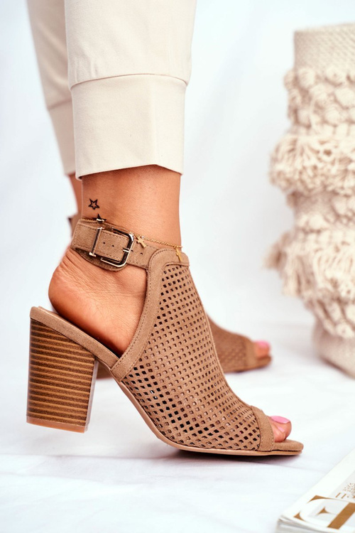 Жіночі чоботи з відкритим носом замшеві весняно-бежевий рай