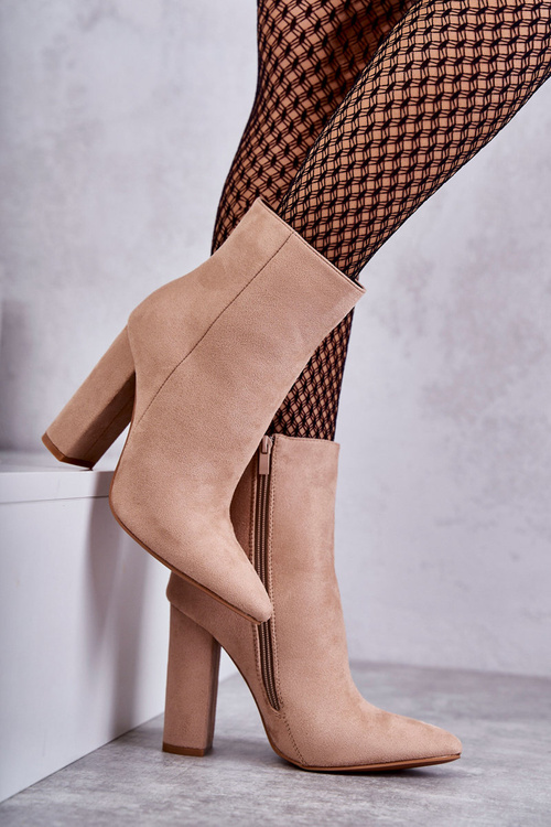 Елегантні замшеві чоботи на пості Темно-бежевий Етані