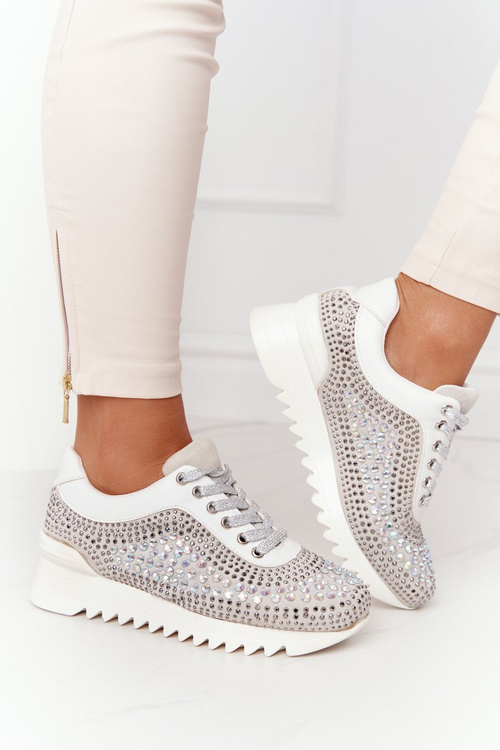 Сірі кросівки на танкетці з паєтками Lu Boo