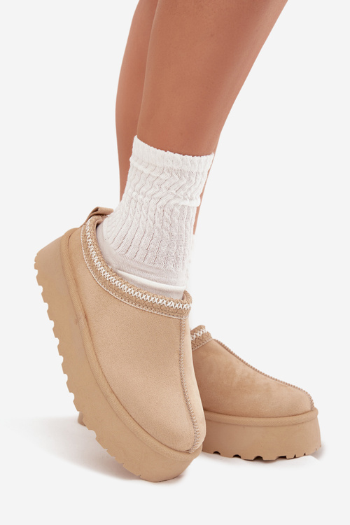 Низькі жіночі снігові черевики з вишивкою на платформі світло-бежевого кольору Narirya