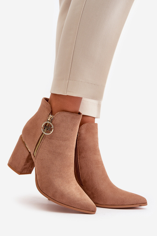 Жіночі чоботи на підборах з гострими носами Еко Замша Тепло-коричневі Raisha