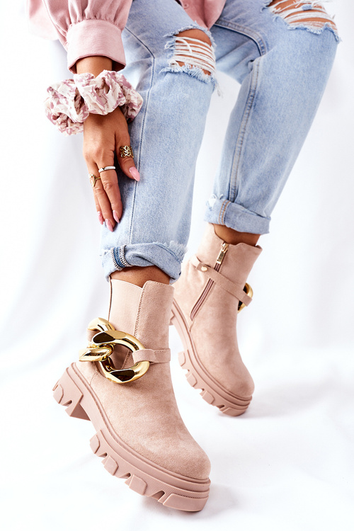 Жіночі утеплені черевики челсі бежеві Visione