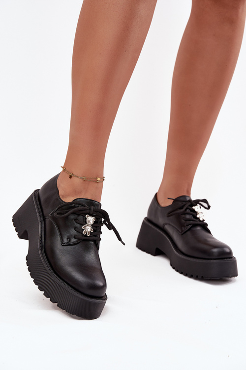 Жіночі мокасини з пряжкою з еко-шкіри чорні Laurea