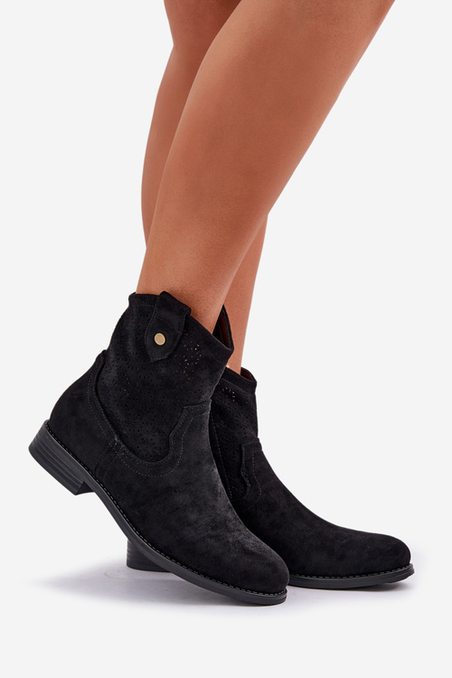 Перфоровані Чоботи На Плоскому Каблуці S.Barski HY51-063 Чорні