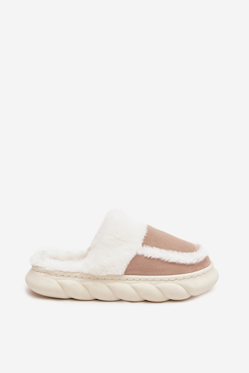 Жіночі тапочки на товстій підошві з хутром Vinceza 19952 Бежеві