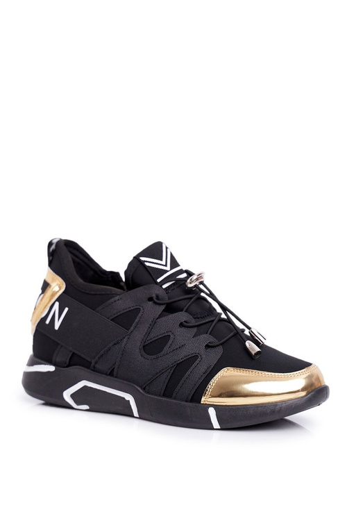 Спортивні жіночі туфлі на блискавці, чорно-золотий терфін