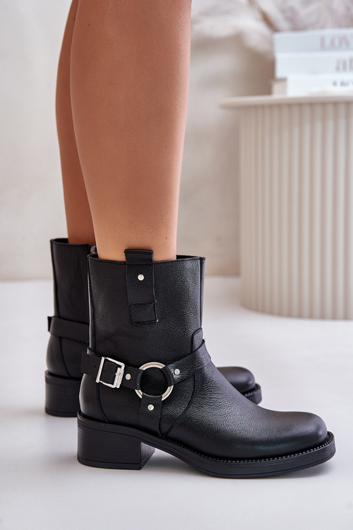 Чорні шкіряні ботильйони Zazoo 60480 на низькому каблуці