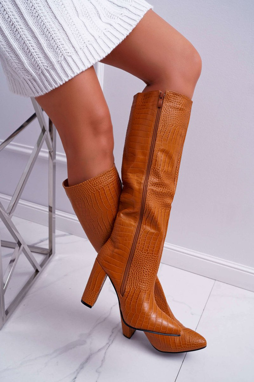 Жіночі шкіряні чоботи на шпильці Camel Aduan Serpent