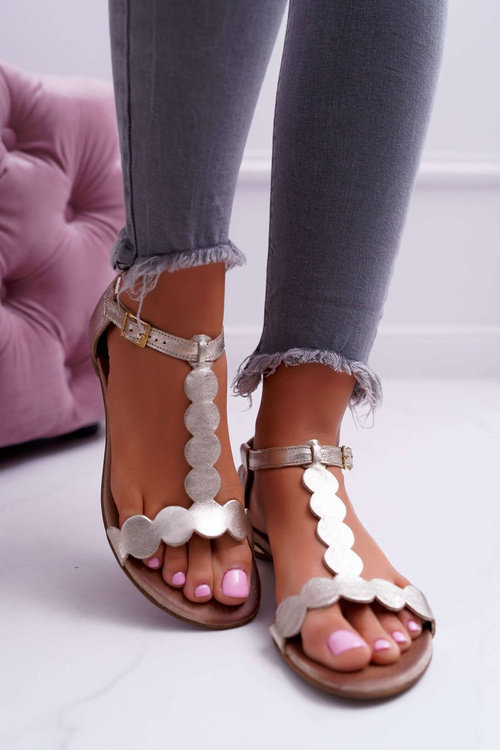 Жіночі шкіряні сандалі на плоскій підошві Gold Nicole 2403 Melbourne