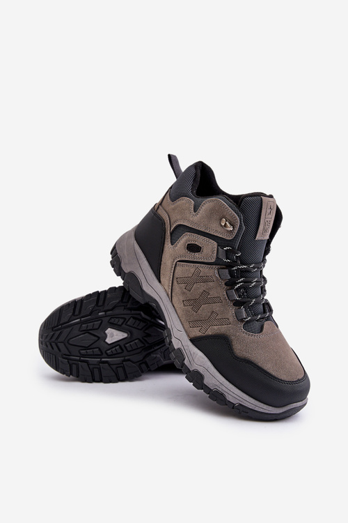 Теплі чоловічі туристичні кросівки на шнурівці сірі Zerista