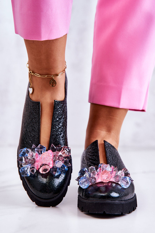 Елегантні шкіряні туфлі з орнаментом темно-зелені Cindy