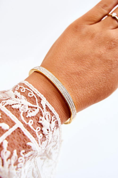 Жіночий сталевий браслет з декоративним золотим цирконієм