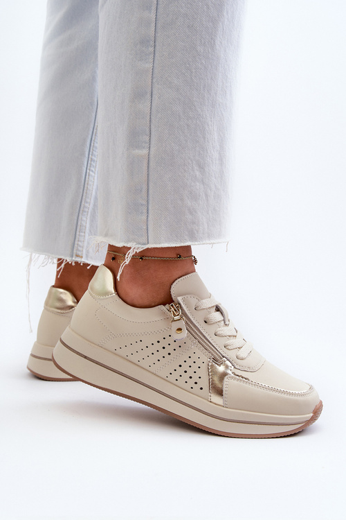 Жіночі шкіряні кросівки на платформі бежеві Ligustra