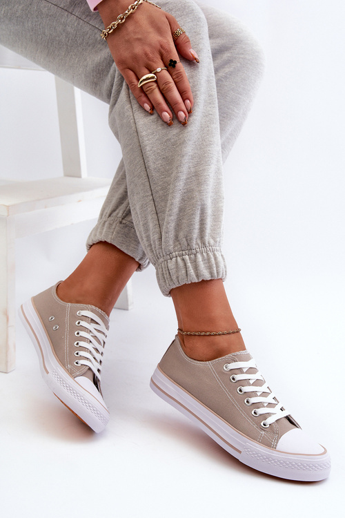 Жіночі тканинні класичні низькі кросівки темно-бежеві Lennabella