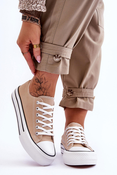 Жіночі кросівки на масивній платформі бежеві Ember