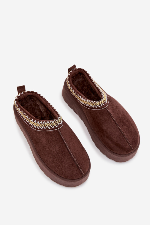 Дитячі підліткові снігові черевики з вишивкою на платформі шоколадні Jolisse