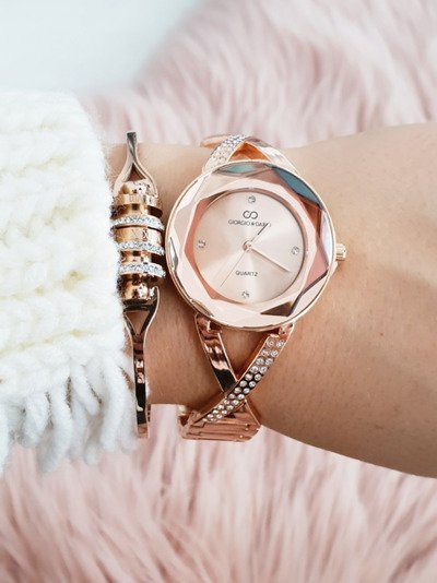 Жіночий годинник Giorgio & Dario з паєтками Cube Pink Gold