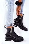 Шкіряні лаковані чоботи із застібкою Чорний Cortona