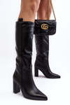 Жіночі чоботи вище коліна на підкладці з блоковим каблуком чорні Genzani