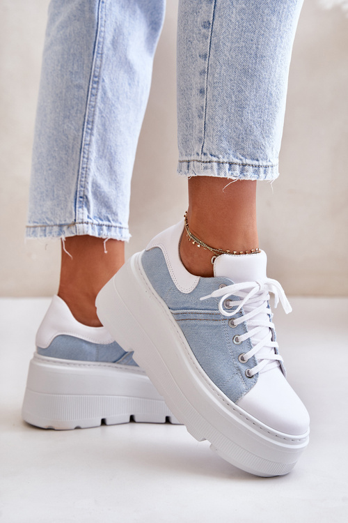 Шкіряні кросівки на масивній платформі Denim White Lewski 3586