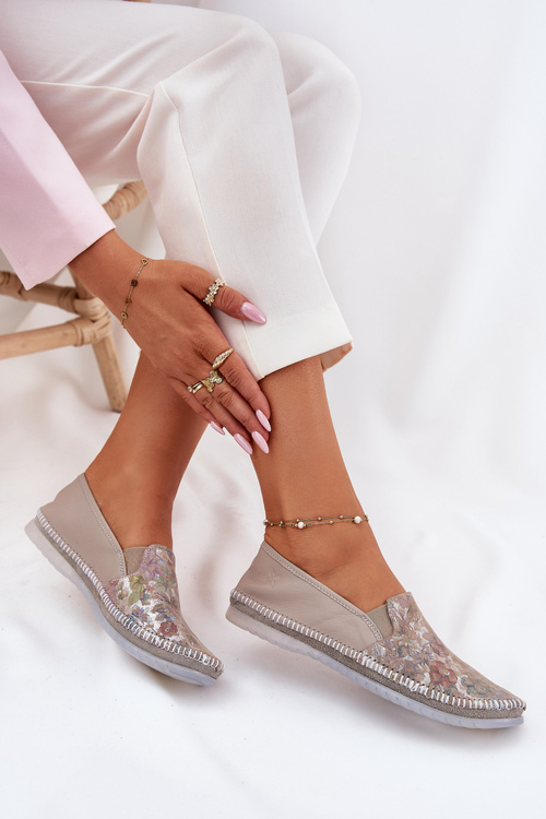 Візерункові Шкіряні Балетки Maciejka T3512-73 Бежеві
