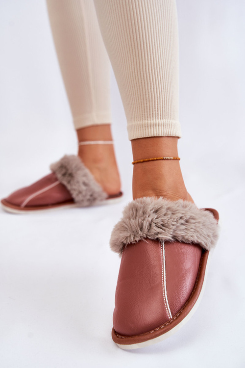 Жіночі шкіряні тапочки з хутром Темно-рожеві Rossa