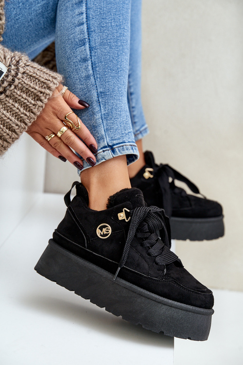 Жіночі кросівки на платформі з флісовою підкладкою, чорні Velarisea