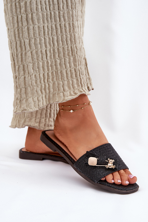 Жіночі Сандалі На Плоскому Каблуці З Бантом Чорні Sallariela