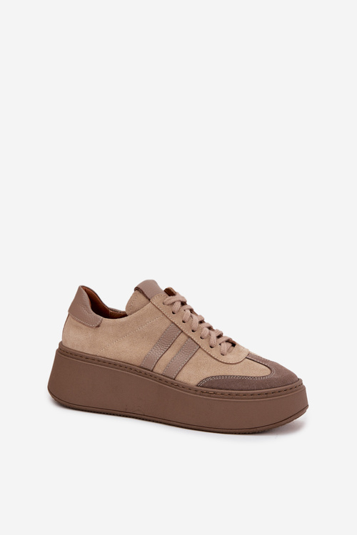 Шкіряні замшеві жіночі кросівки на платформі Zazoo 3775 бежеві