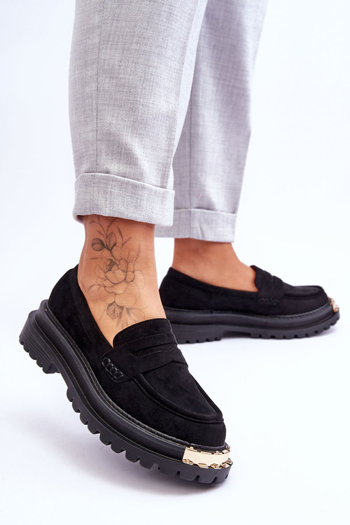 Класичні замшеві лофери з прикрасами чорного кольору Монаро