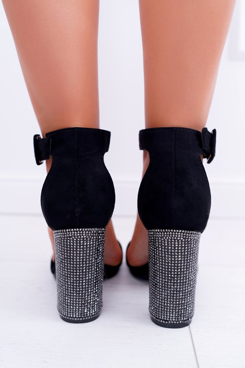 Босоніжки на шпильці з цирконієм Lu Boo Black