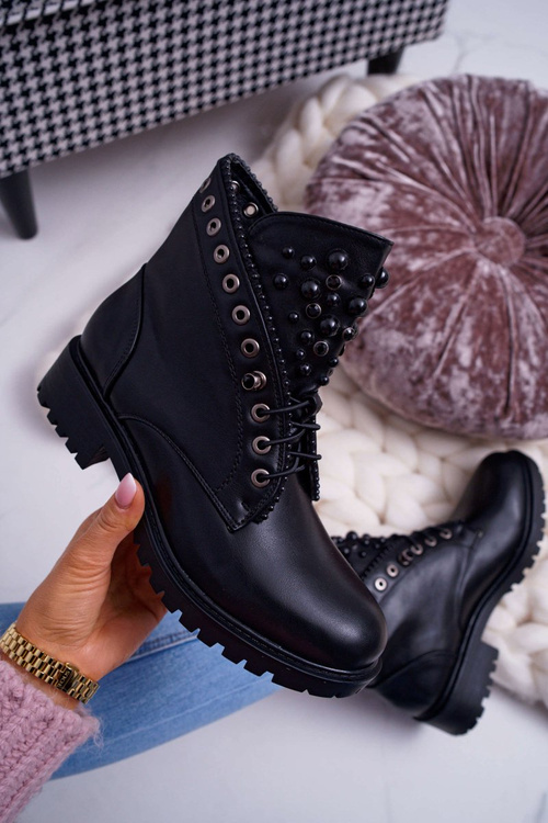 Чоботи жіночі з перлами Теплі чорні Memer