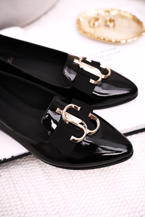 Жіночі шкіряні мокасини балерини лаковані чорного кольору Mary-Jane