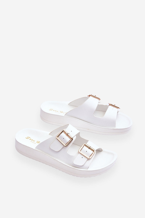 Жіночі тапочки на платформі в смужку білі Clever