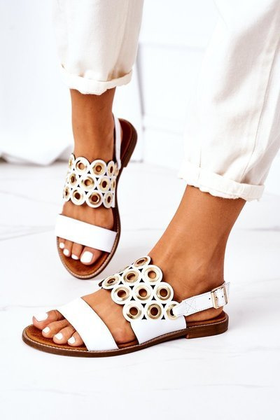 Шкіряні ажурні босоніжки Lewski Shoes 3042 Білі