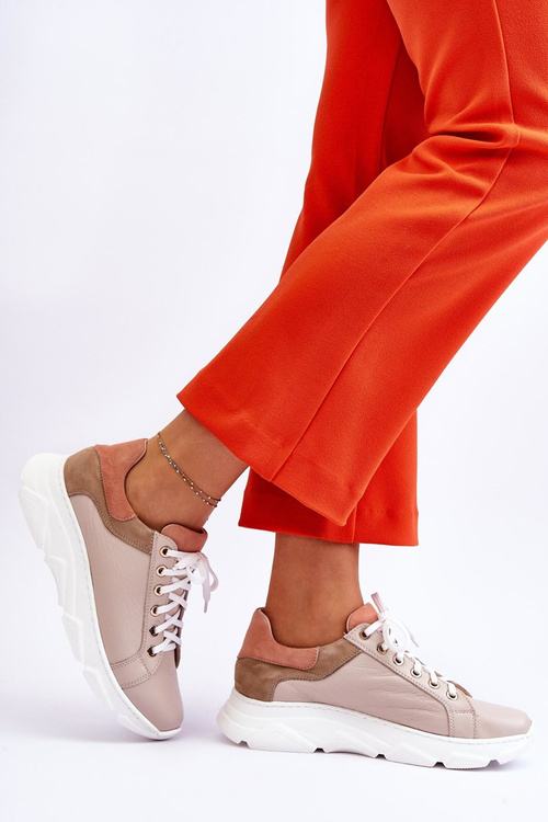 Зручні шкіряні кросівки на платформі бежеві Alisane