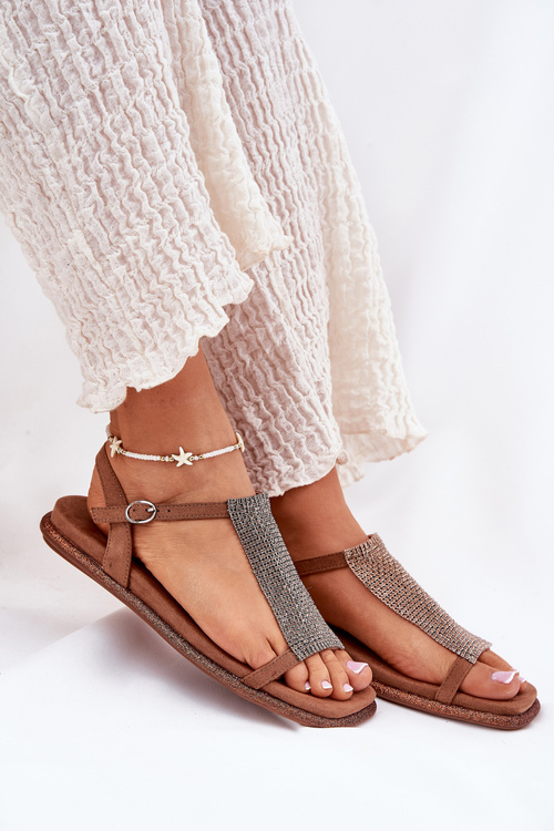 Плоскі Елегантні Жіночі Сандалі З Кристалами Artiker 56C1365 Коричневі