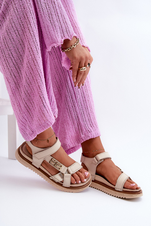 Бежеві жіночі шкіряні босоніжки на платформі Zazoo 50103