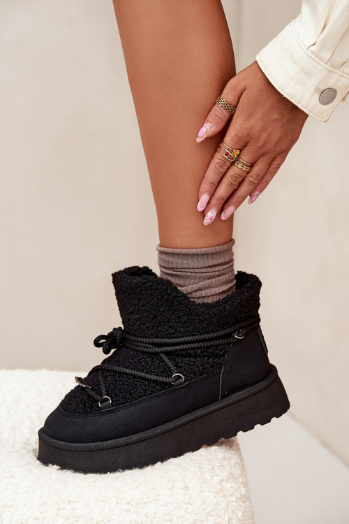 Жіночі Снігоступи На Платформі З Пухнастим Вовняним Покриттям Big Star SS274109 Чорні