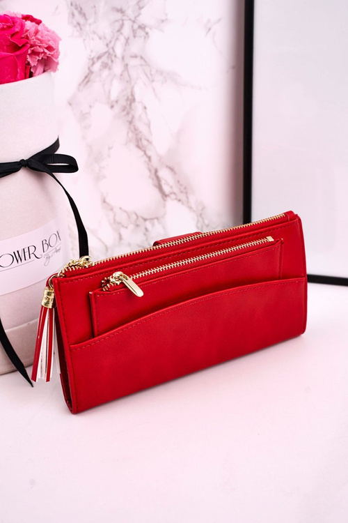 Великий жіночий гаманець з додатковим гаманцем і бахромою червоного кольору