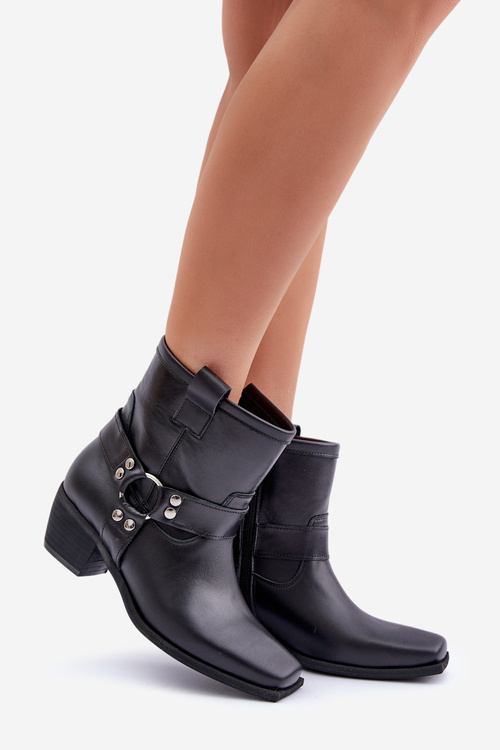 Чоботи З Природної Шкіри На Каблуку Чорні Zazoo 3444/2