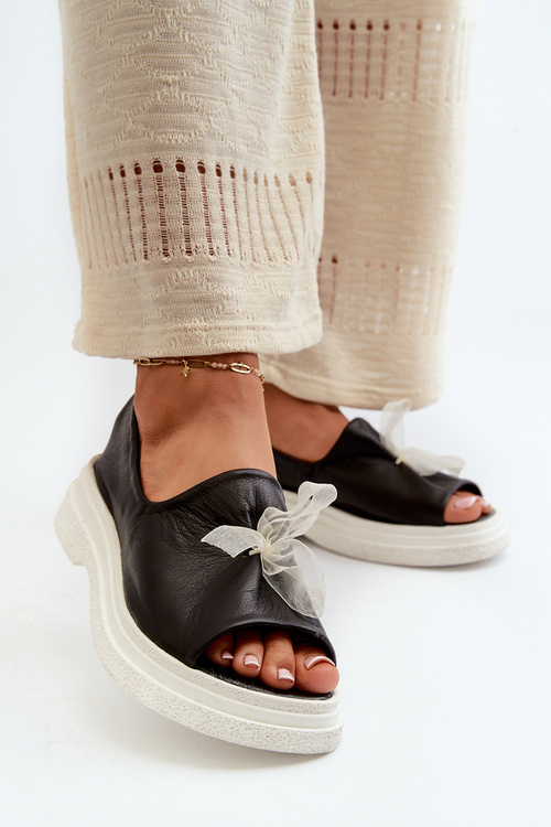 Zazoo 2939 Жіночі шкіряні босоніжки з бантом чорного кольору