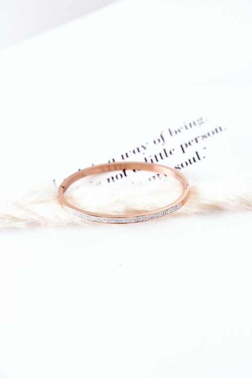 Сталевий браслет із кубічним цирконієм, рожеве золото