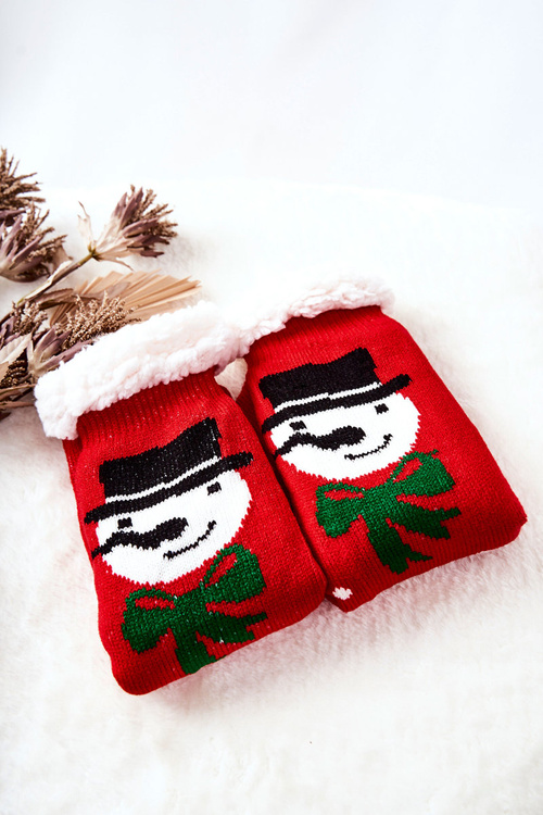 Новорічні довгі шкарпетки Сніговик червоний