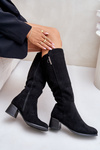 Чоботи на високих підборах з еко-замші Black Izanae