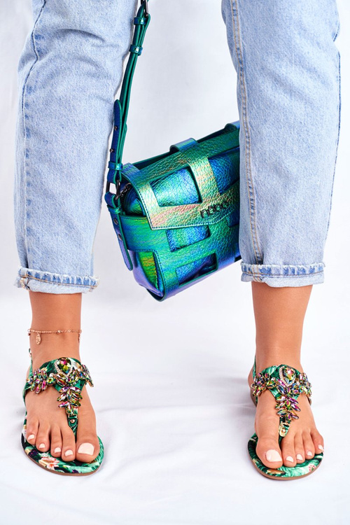 Жіночі босоніжки Елегантні шльопанці з кристалами зеленого кольору під контролем