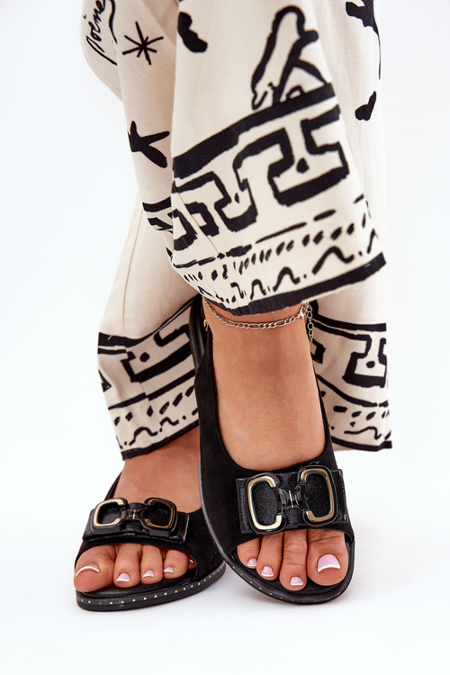 Плоскі Сандалі З Декором Еко Замша Чорні Lilria