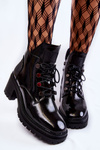 Лаковані теплі черевики на шнурівці Black Ragnhild